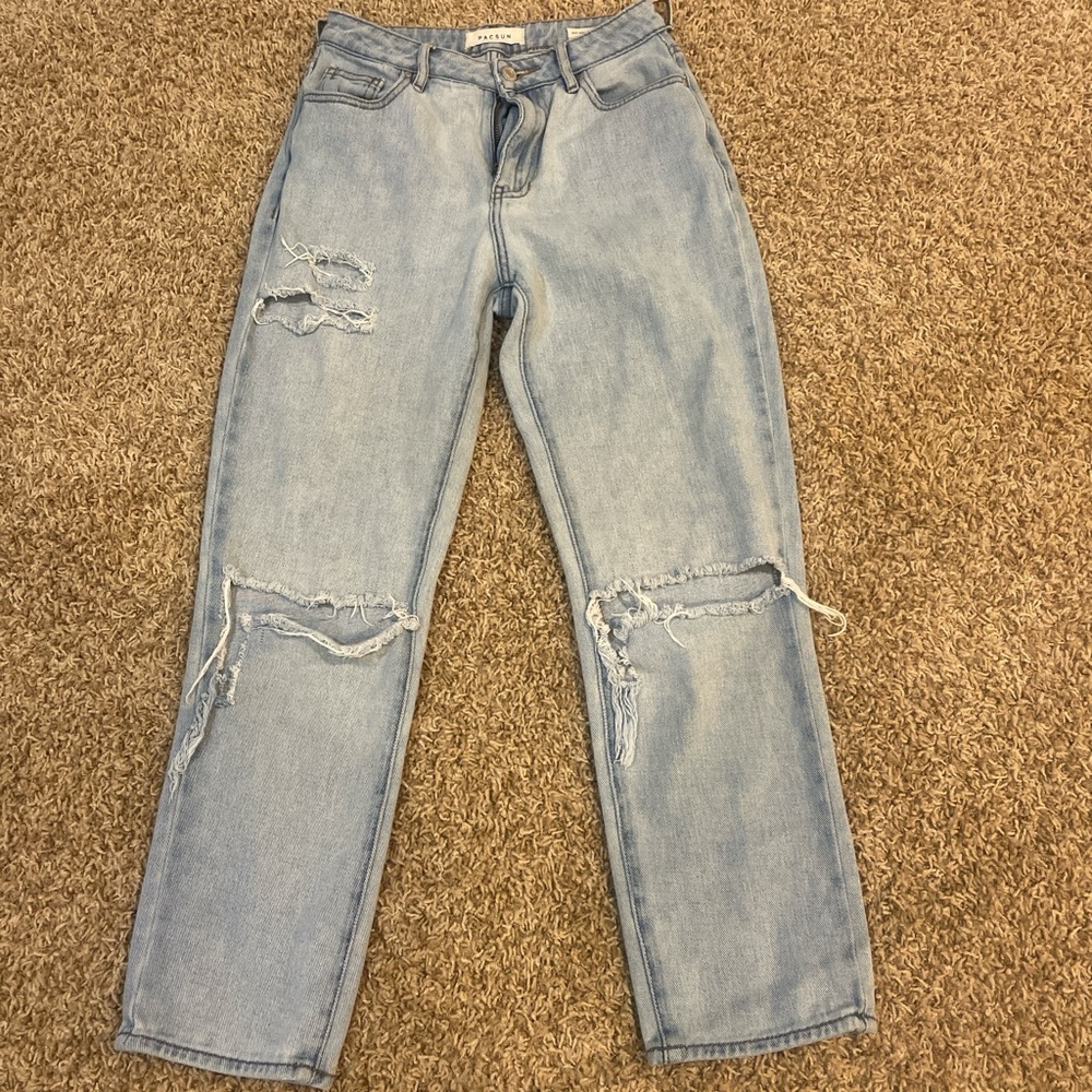 PacSun Light Blue Ripped Straight Leg Jeans